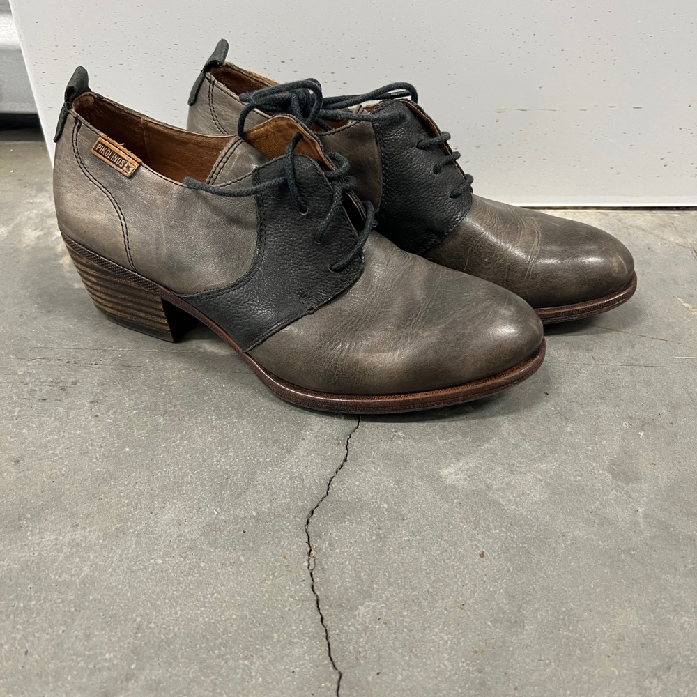 Pikolinos Oxford Heels - Leather - Size 38 EU / 7.5 - 8 US - Black & Grey